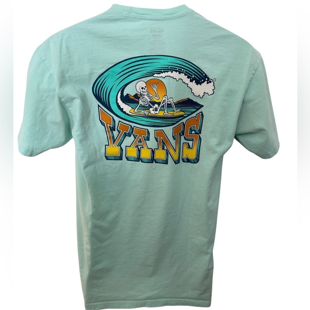 VANS Skeleton Surf Surfer Light Green Tee Shirt Men M Medium